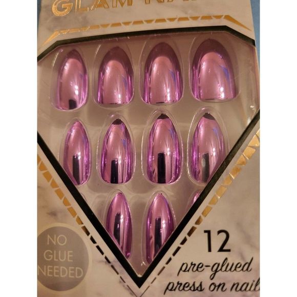 2 INSTANT GLAM NAIL METALIC COLOR PRESS ON FAKE NAIL.BOX OF 12 PURPLE - Picture 3 of 4